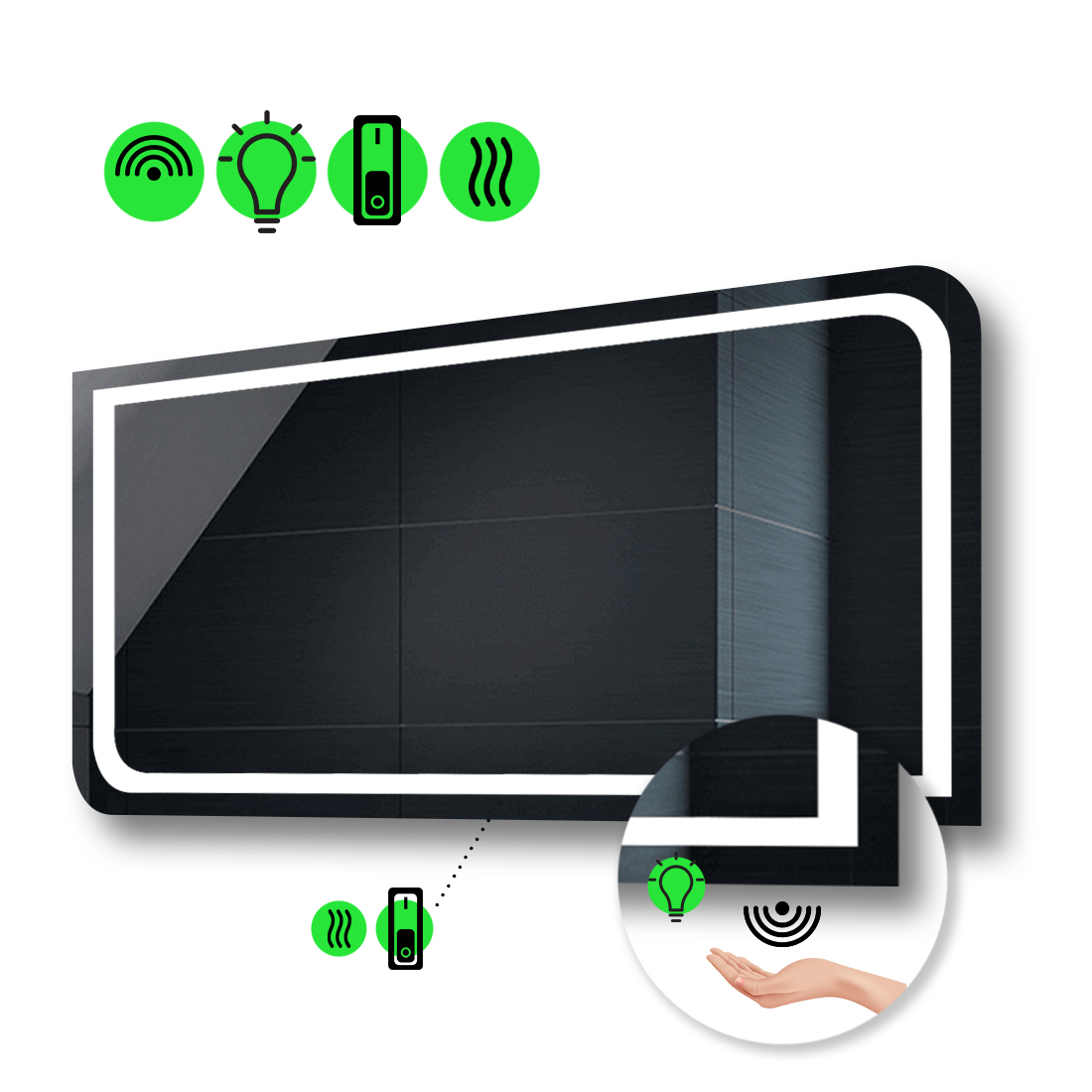 

LED-зеркало 100x60см, с ИК включателем и подогревом с механическим управлением, модель Noemi