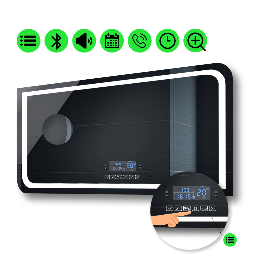 

LED-зеркало 120x80см, с Smart-блоком и линзой без подсветки, модель Noemi