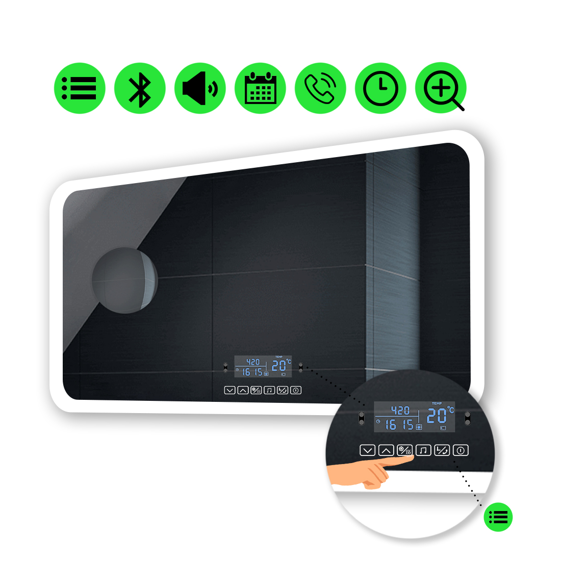 

LED-зеркало 80x60см, с Smart-блоком и линзой без подсветки, модель Ahana