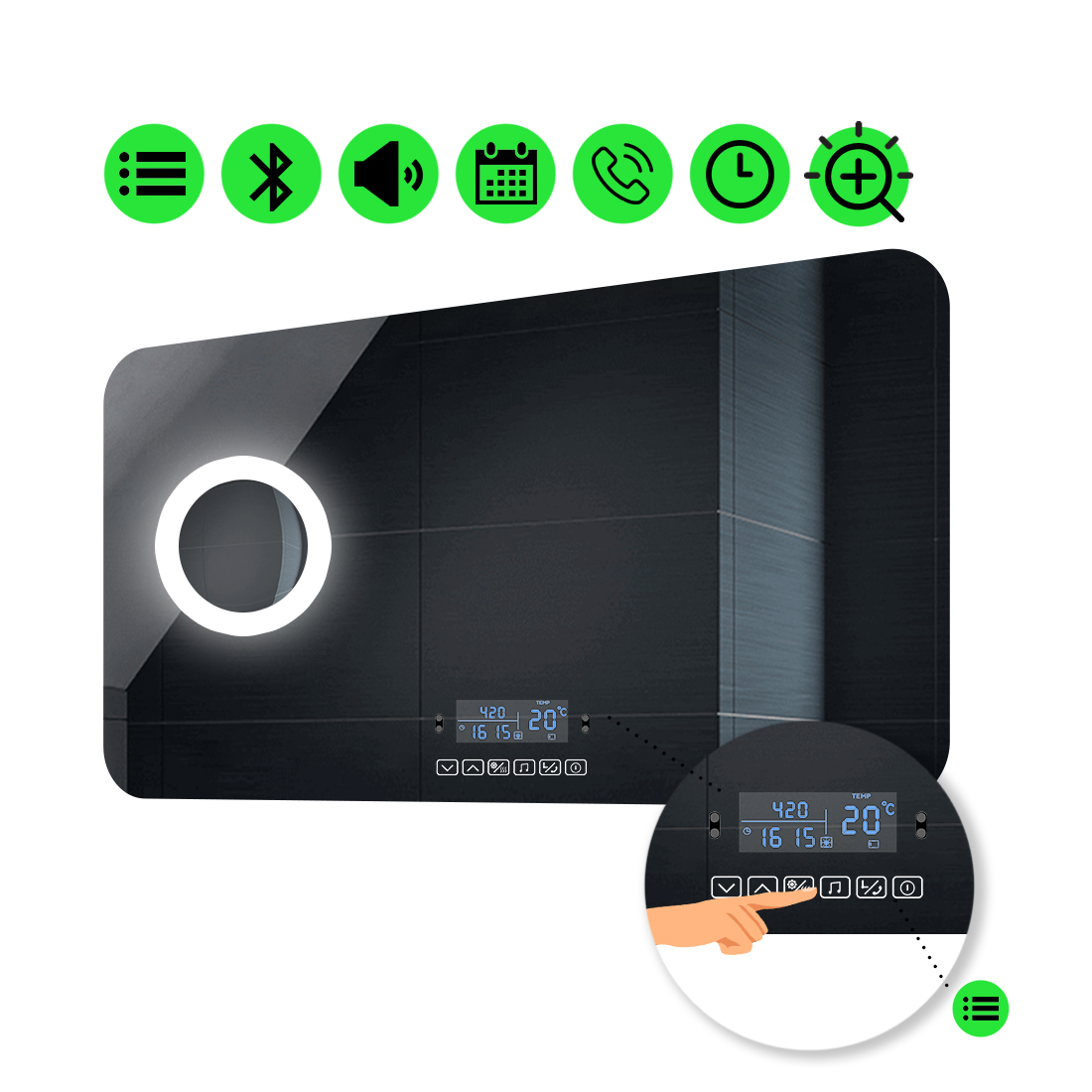 

LED-зеркало 110x70см, с Smart-блоком и линзой с подсветкой, модель Ornela