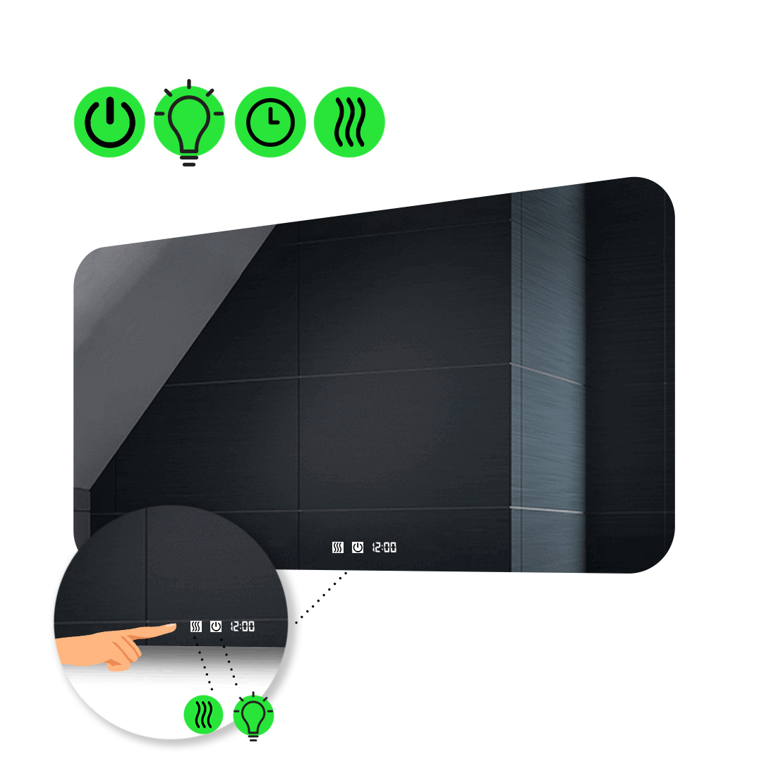 

LED-зеркало 120x90см, с двумя сенсорами, часами и подогревом, модель Ornela