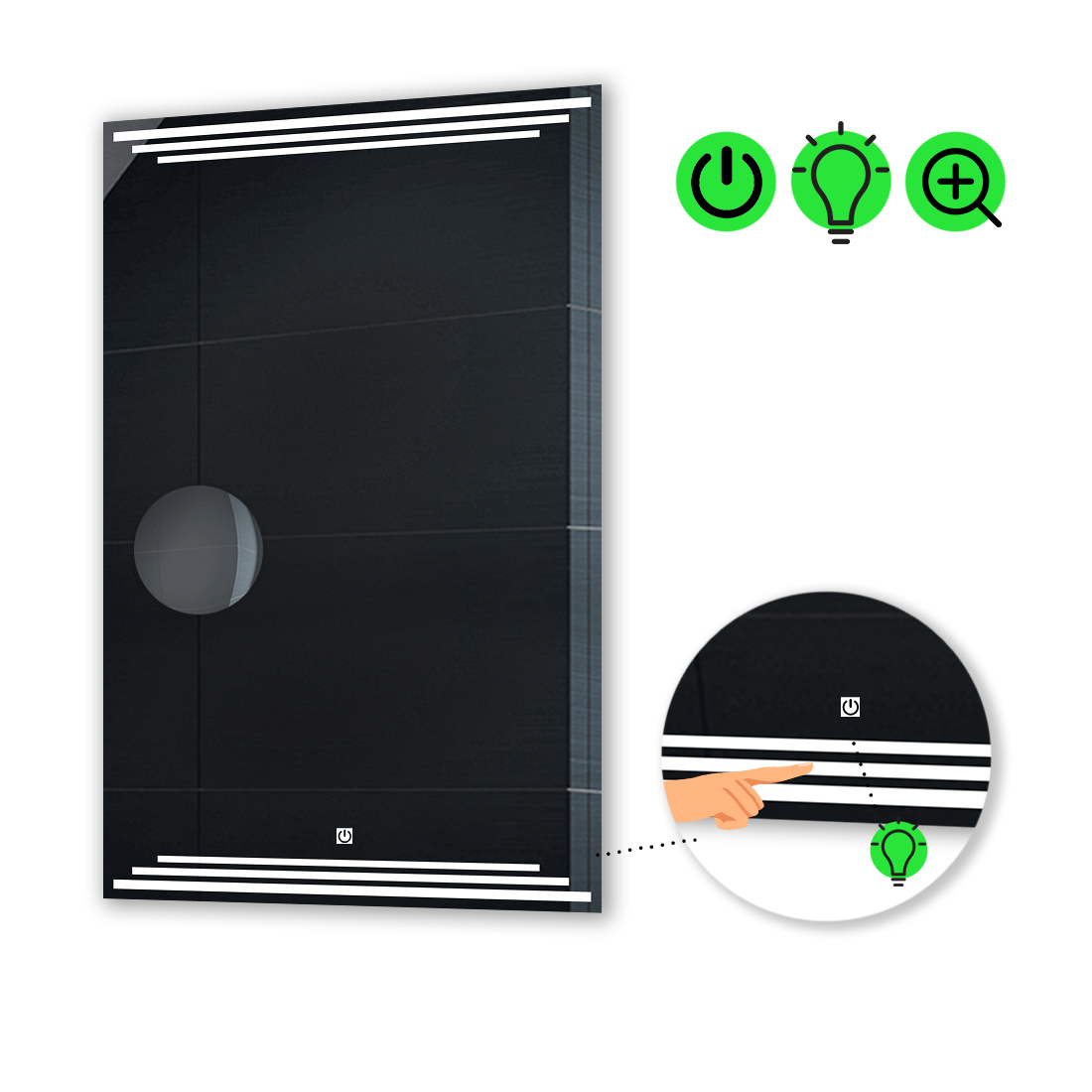 

LED-зеркало 70x110см, с сенсором и увеличительной линзой без подсветки, модель Francisca.