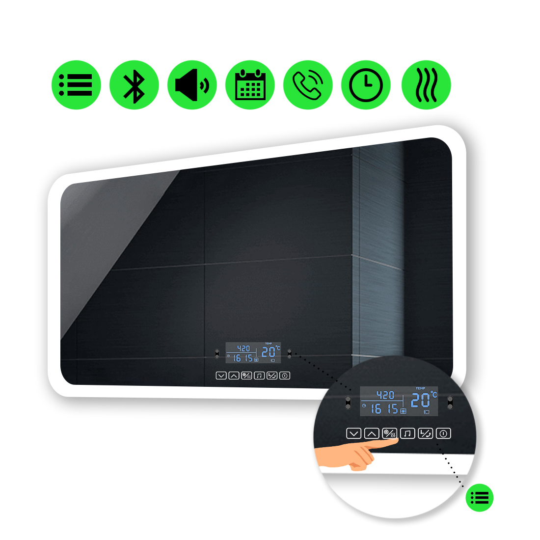 

LED-зеркало 90x80см, с Smart-блоком и подогревом, модель Ahana