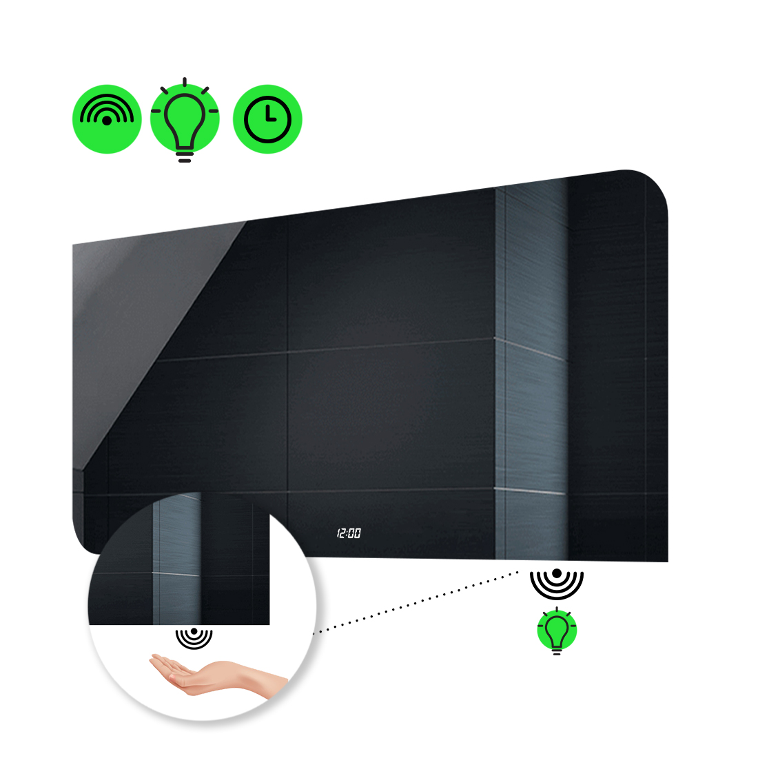 

LED-зеркало 90x80см, с ИК включателем и часами, модель Simona
