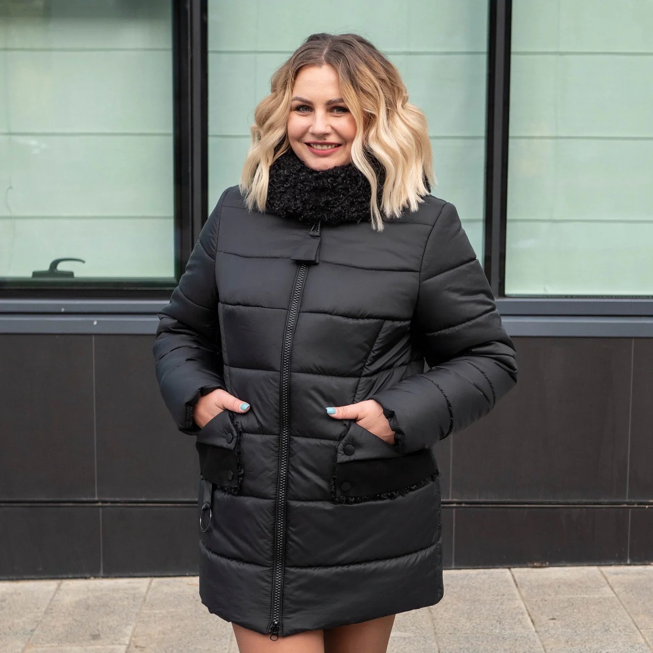 

Зимняя женская куртка большого размера UF-Fashion Куртка барашек-ad 60 черный
