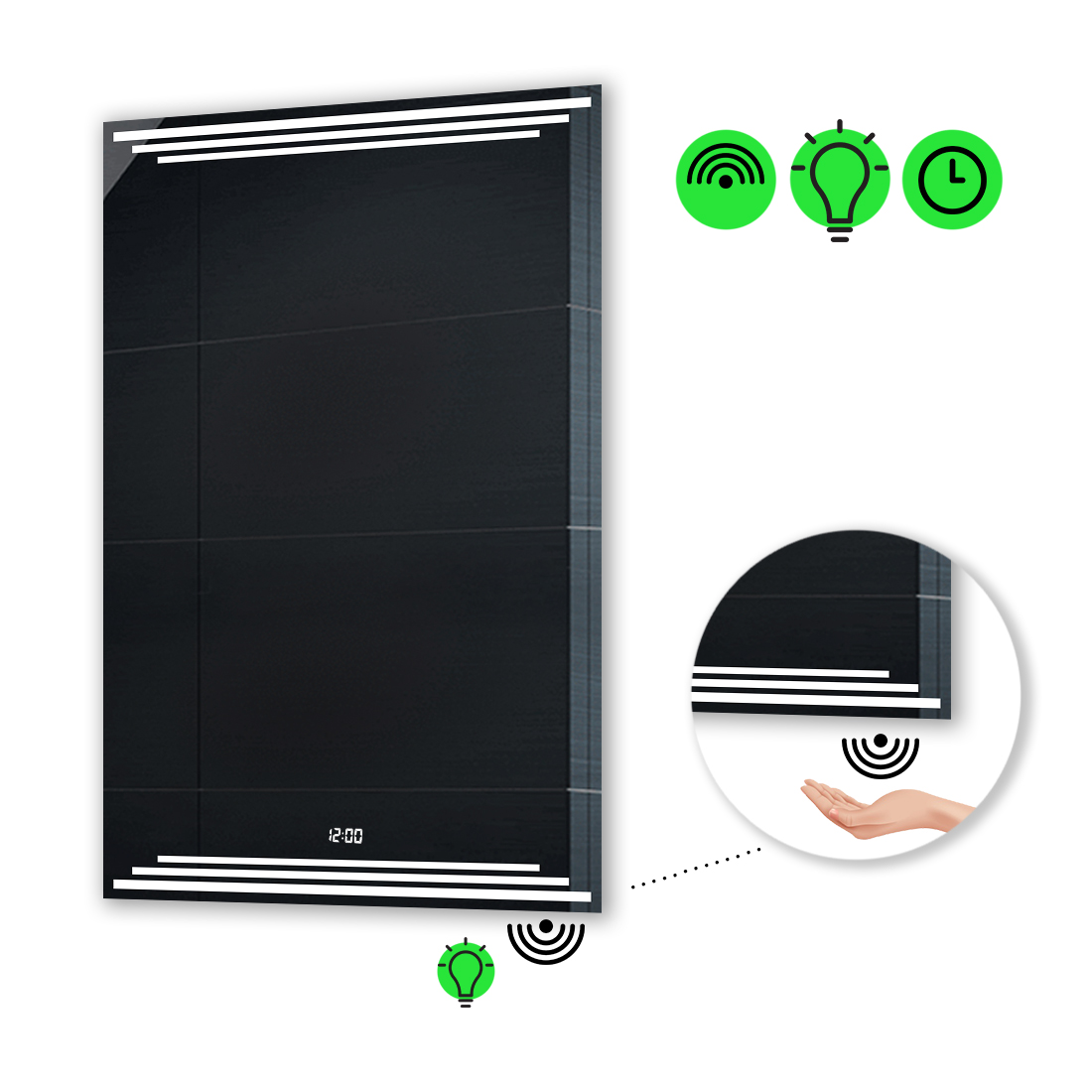 

LED-зеркало 100x120см, с ИК включателем и часами, модель Francisca