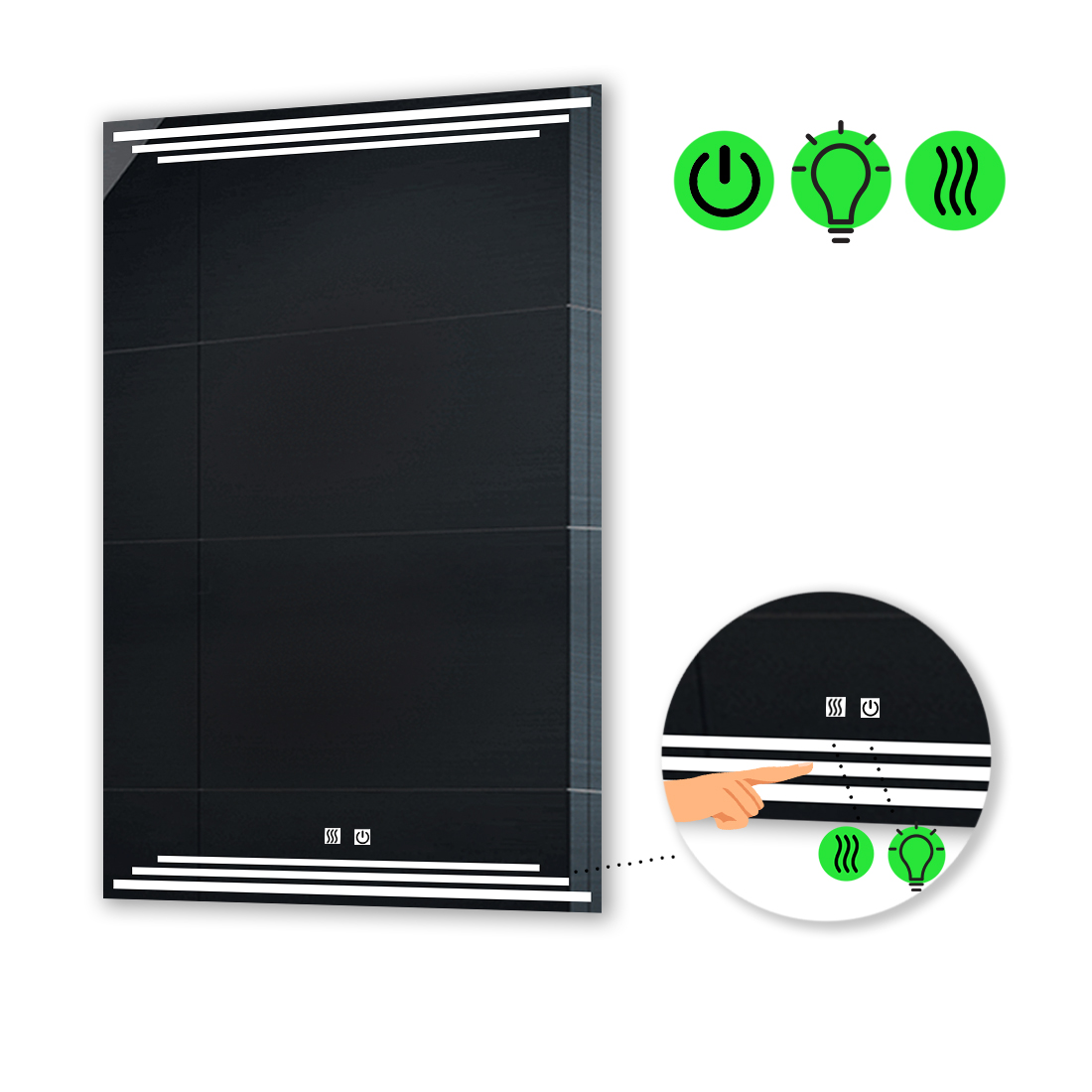 

LED-зеркало 90x100см, с двумя сенсорами и подогревом, модель Francisca