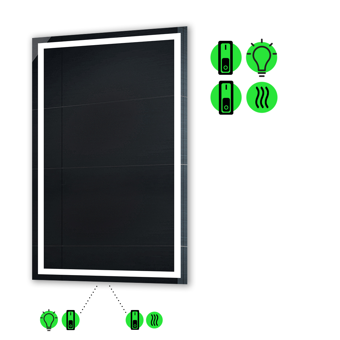 

LED-зеркало 80x120см, с подогревом и двумя механическими включателями, модель Karnet