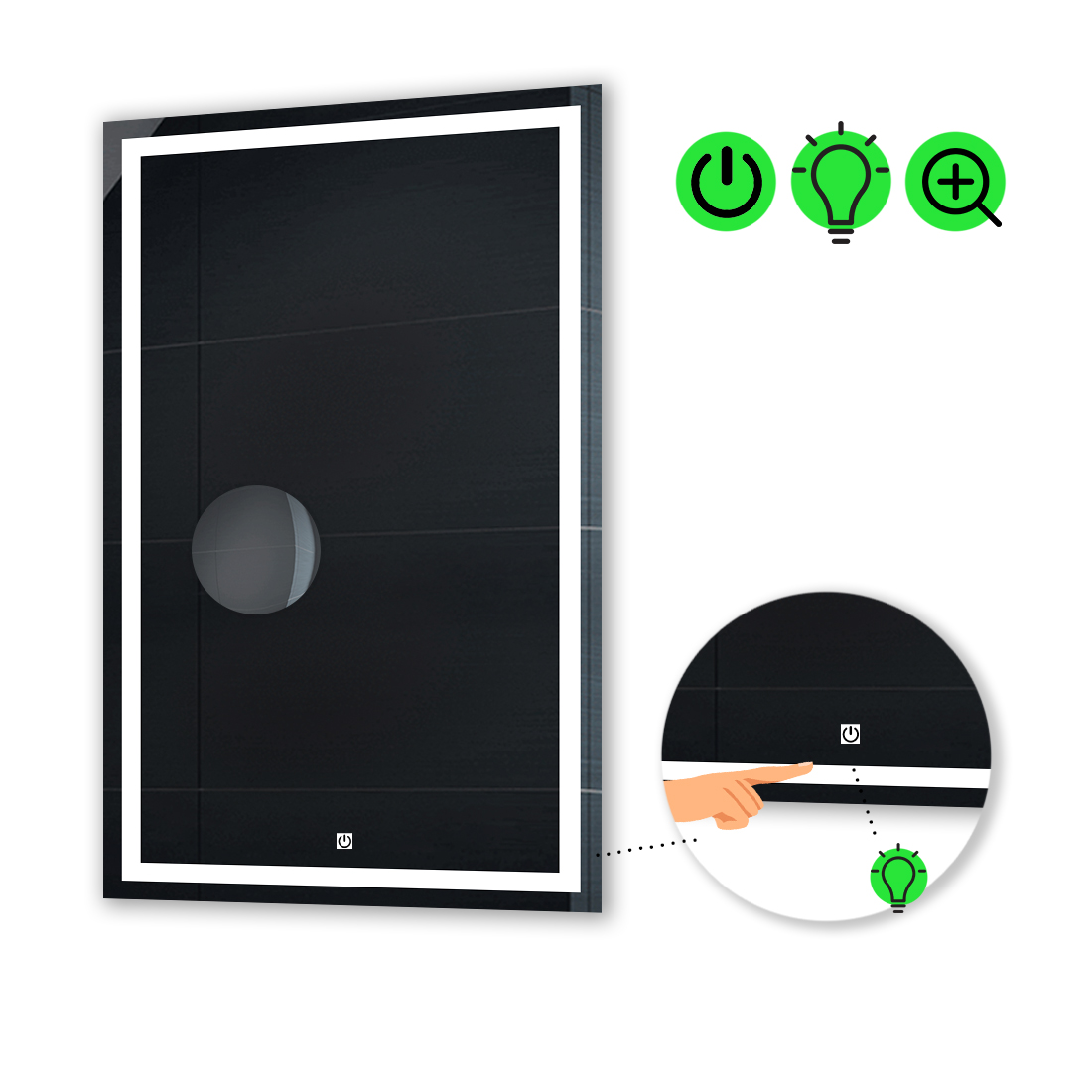 

LED-зеркало 100x120см, с сенсором и увеличительной линзой без подсветки, модель Karnet.