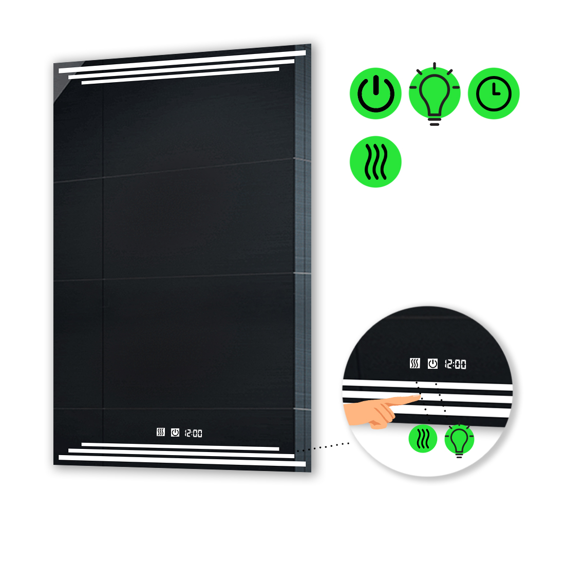 

LED-зеркало 90x140см, с двумя сенсорами, часами и подогревом, модель Francisca