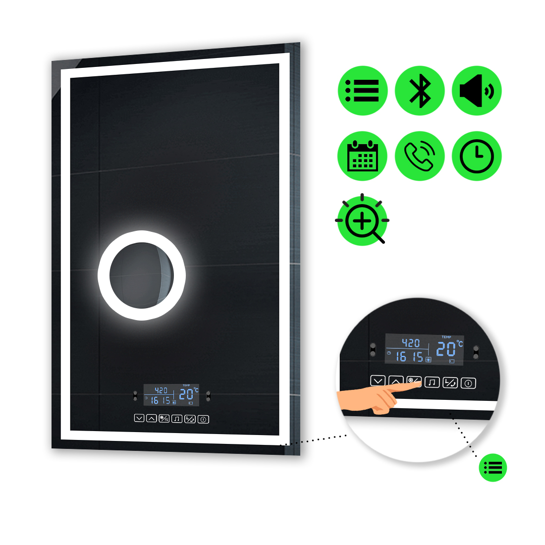 

LED-зеркало 90x100см, с Smart-блоком и линзой с подсветкой, модель Karnet