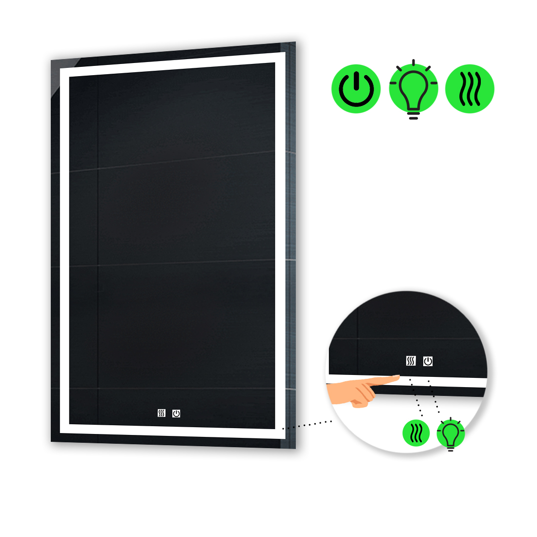 

LED-зеркало 90x100см, с двумя сенсорами и подогревом, модель Karnet