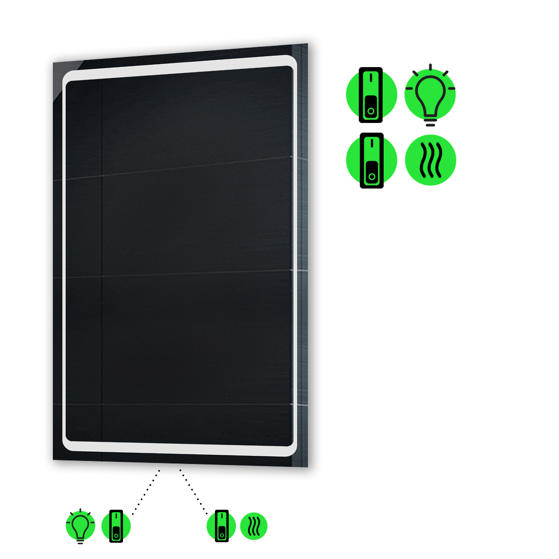 

LED-зеркало 100x140см, с подогревом и двумя механическими включателями, модель Emma