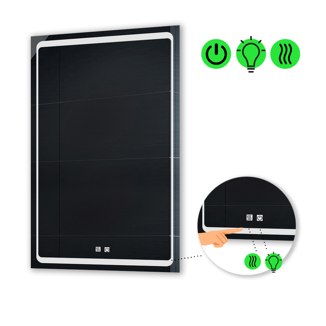 

LED-зеркало 70x110см, с двумя сенсорами и подогревом, модель Emma