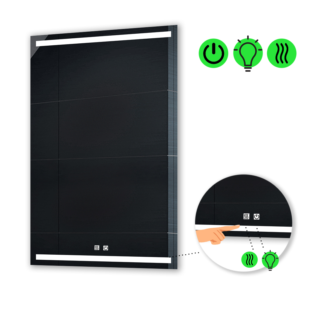 

LED-зеркало 100x120см, с двумя сенсорами и подогревом, модель Adelita