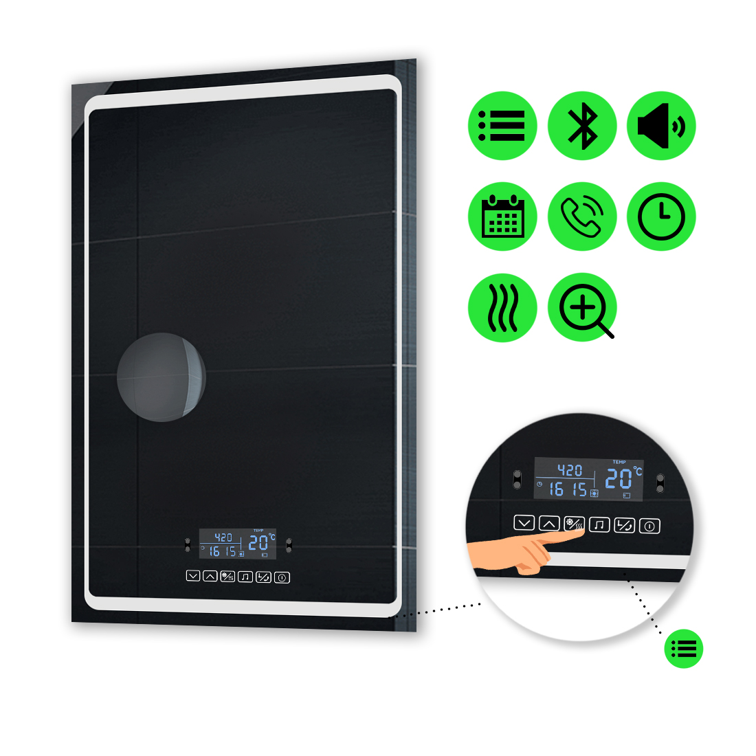 

LED-зеркало 70x110см, с Smart-блоком, линзой без подсветки и подогревом, модель Emma
