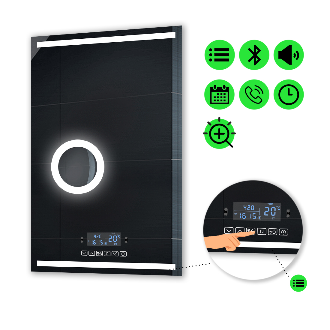 

LED-зеркало 80x90см, с Smart-блоком и линзой с подсветкой, модель Adelita