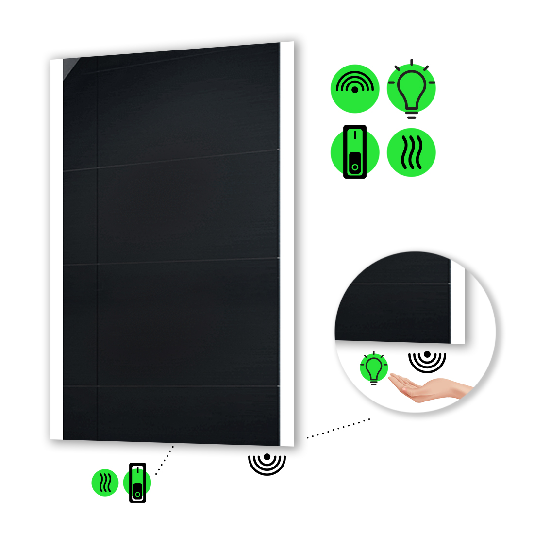 

LED-зеркало 60x80см, с ИК включателем и подогревом с механическим управлением, модель Ines