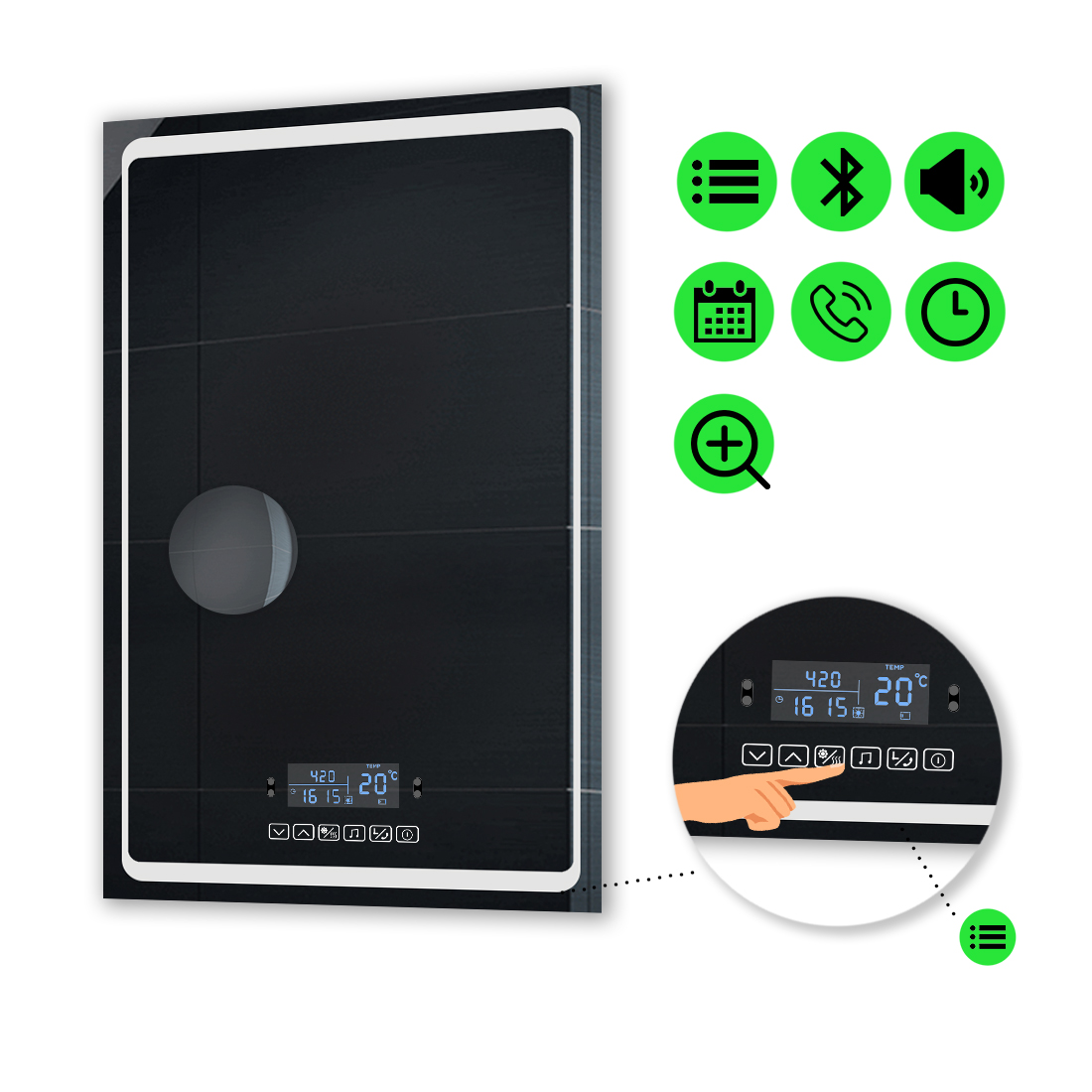 

LED-зеркало 100x140см, с Smart-блоком и линзой без подсветки, модель Emma