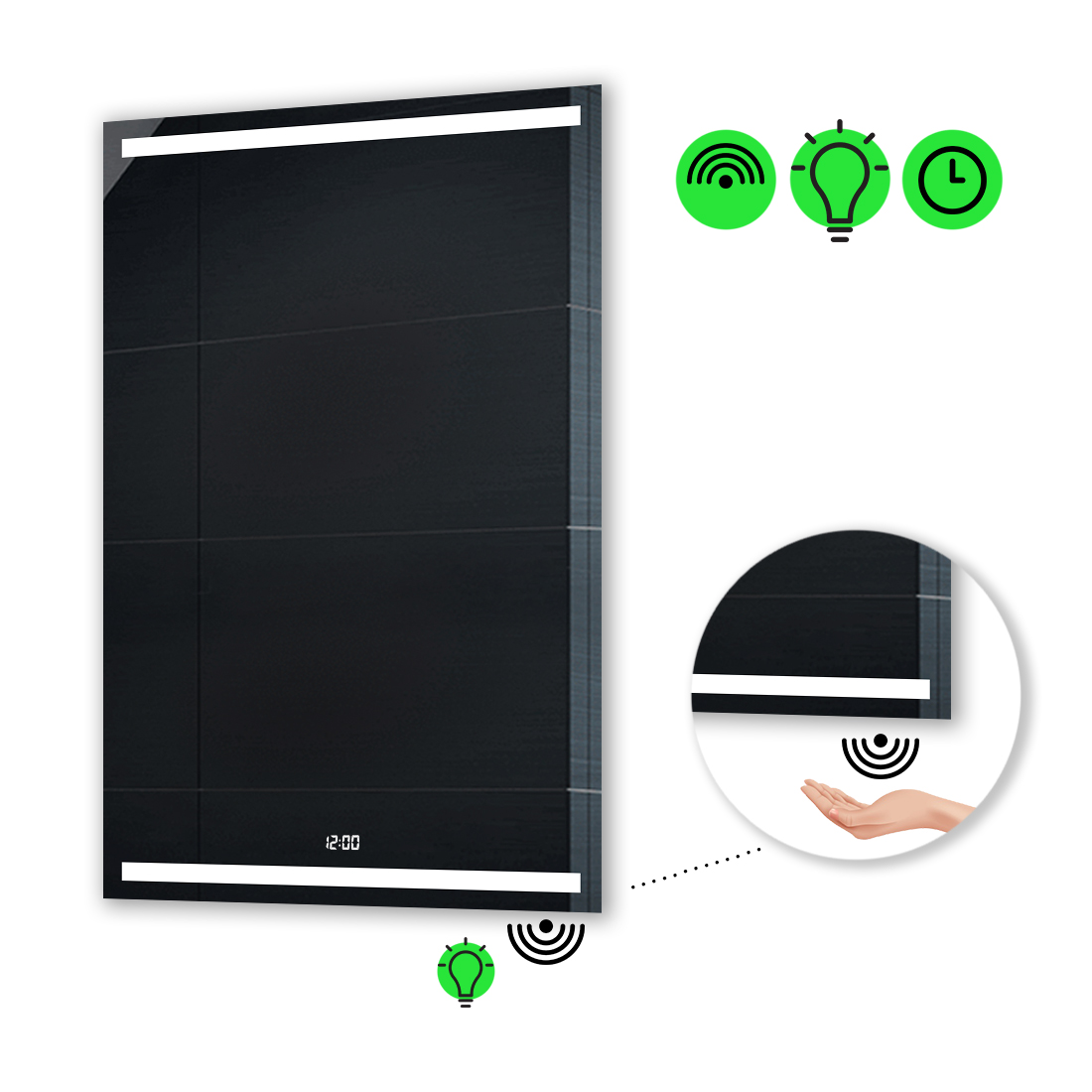 

LED-зеркало 90x100см, с ИК включателем и часами, модель Adelita