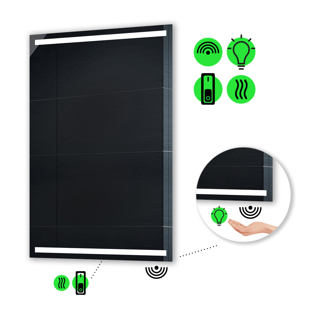 

LED-зеркало 70x110см, с ИК включателем и подогревом с механическим управлением, модель Adelita