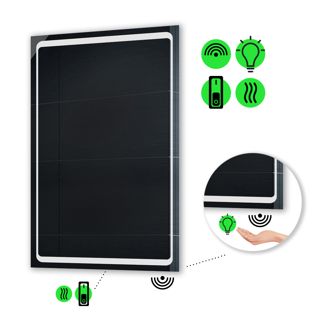 

LED-зеркало 100x120см, с ИК включателем и подогревом с механическим управлением, модель Emma