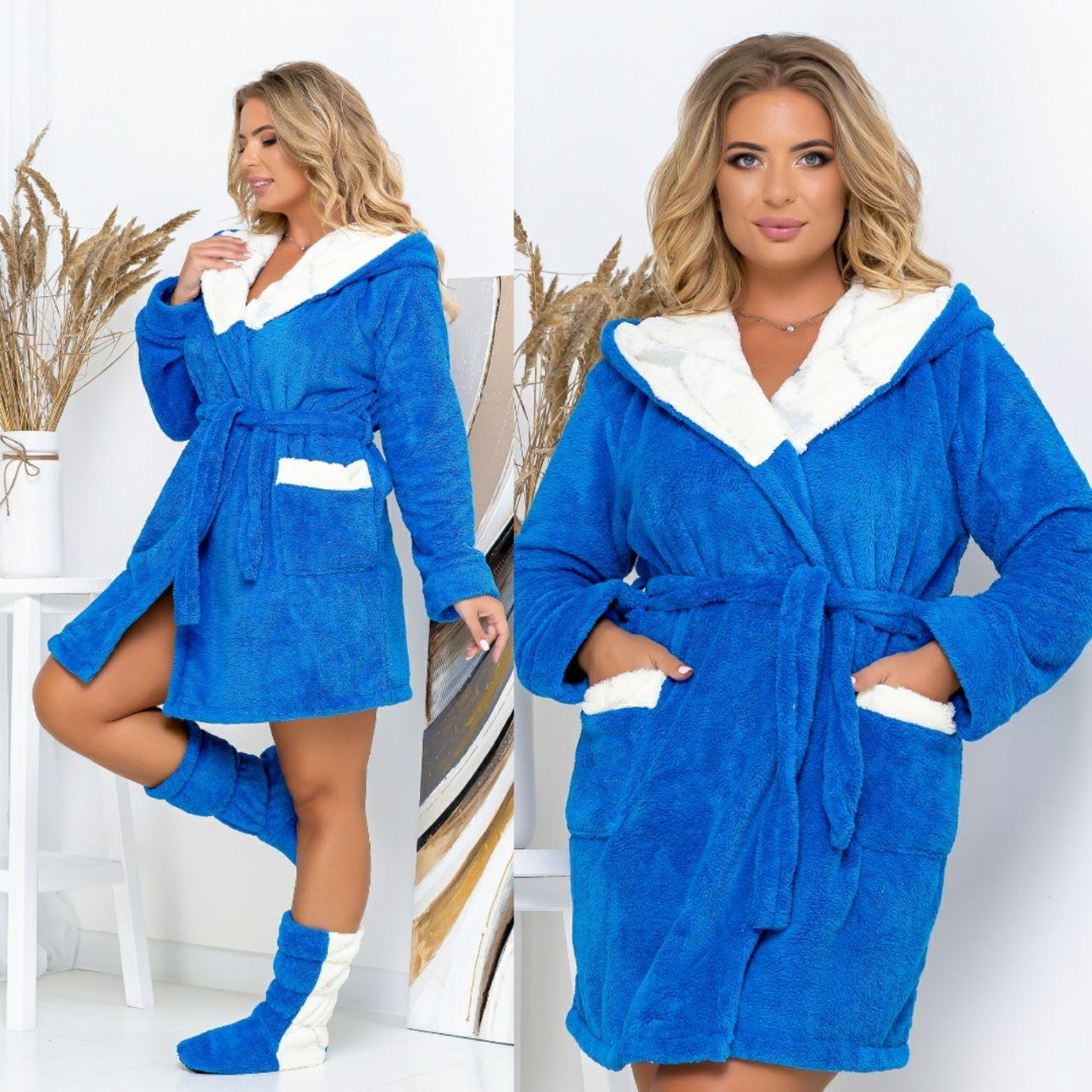 

Короткий махровый халат с сапожками L-XL () голубой, Короткий махровый халат с сапожками L-XL (48-52) голубой