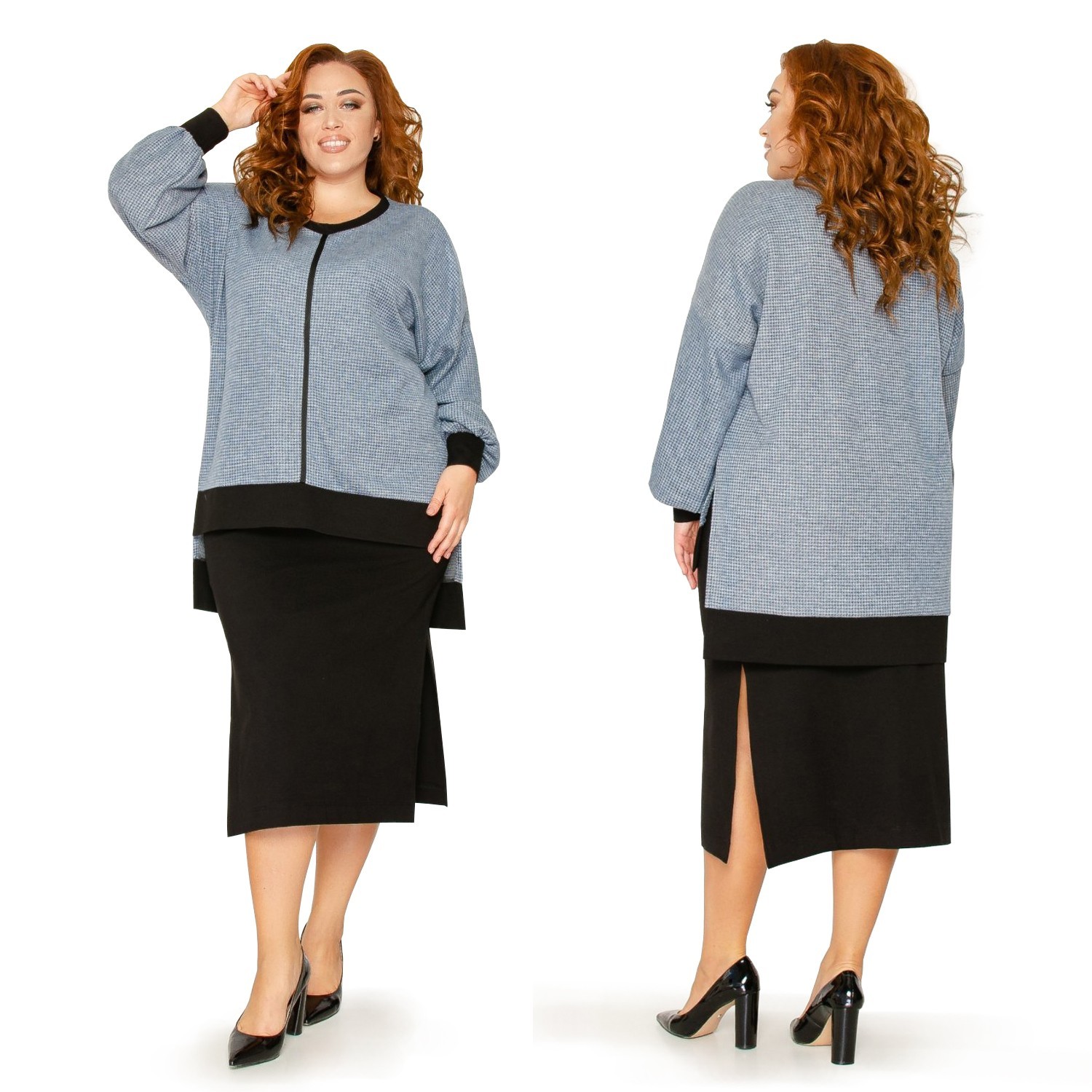 

Тёплый юбочный костюм 2XL-3XL (-) голубой, Тёплый юбочный костюм 2XL-3XL (56-58) голубой