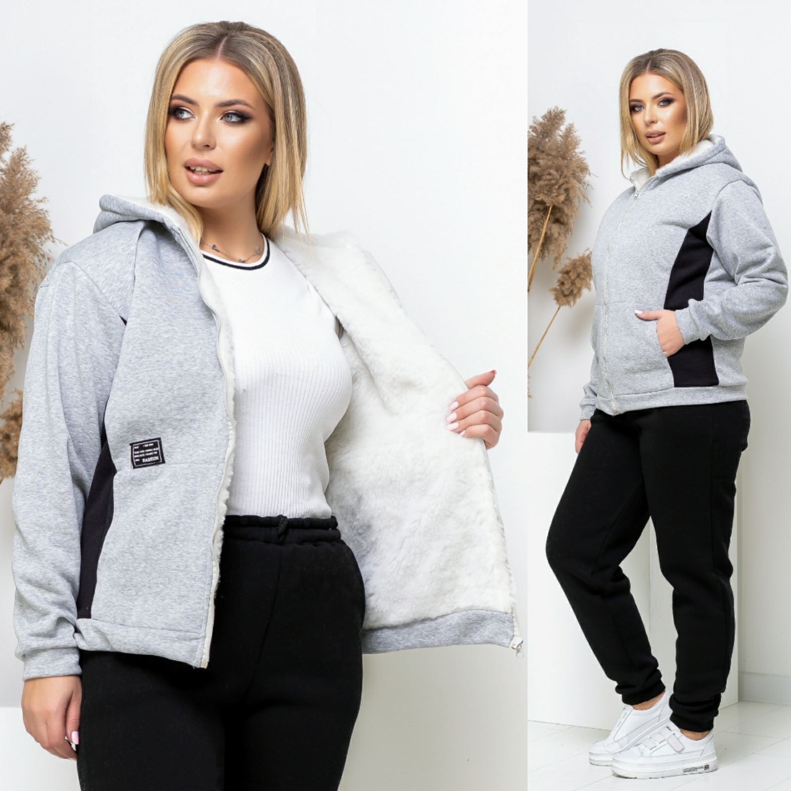 

Теплый спортивный костюм на меху 2XL-3XL (54-58) серый