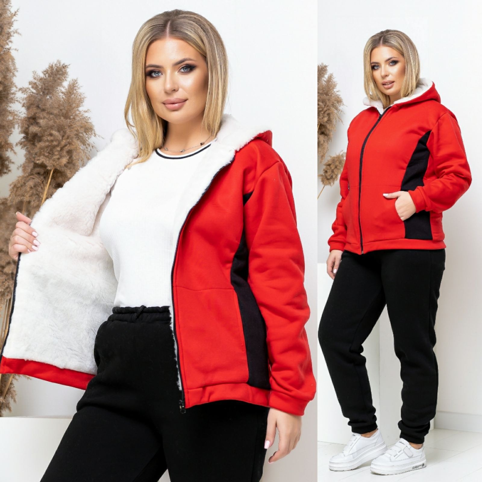 

Теплый спортивный костюм на меху 4XL (60-62) красный