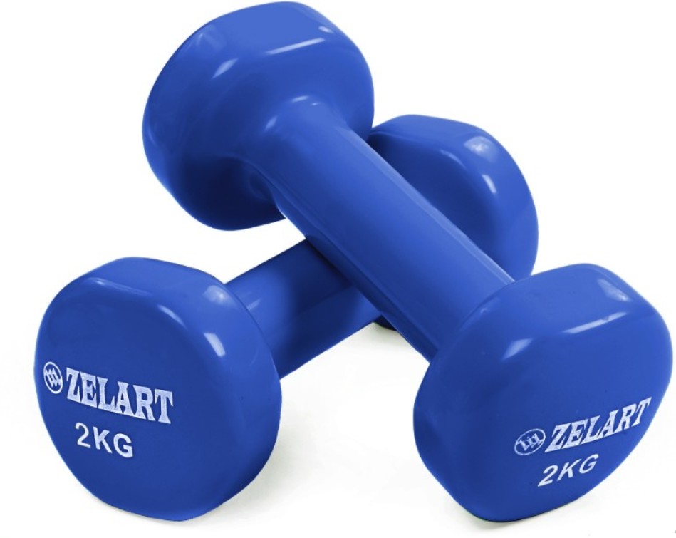 

Гантели для фитнеса Zelart с виниловым покрытием 2 кг синие
