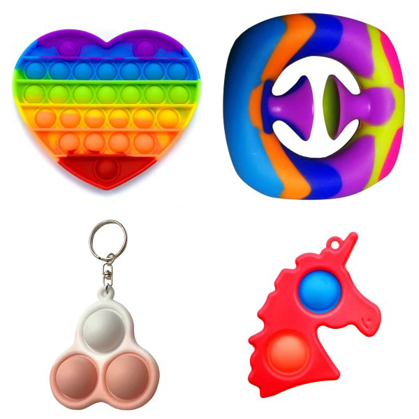 

Набор Антистресс Игрушек: Pop it Сердце Радужное + Snappers №12 камуфляж + Simple Dimple Брелок Единорог 2 пупырки Красный + Pop it Брелок 3 пупырки Камуфляж 4
