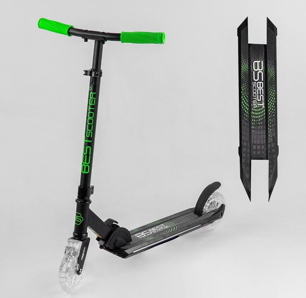 

Самокат двухколесный Best Scooter колеса PU, d переднего колеса 145мм черно салатовый