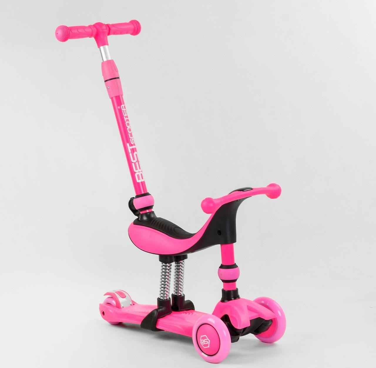 

Самокат-велобег 3в1 трехколесный Best Scooter, 3 колеса PU со светом, сидение розовый