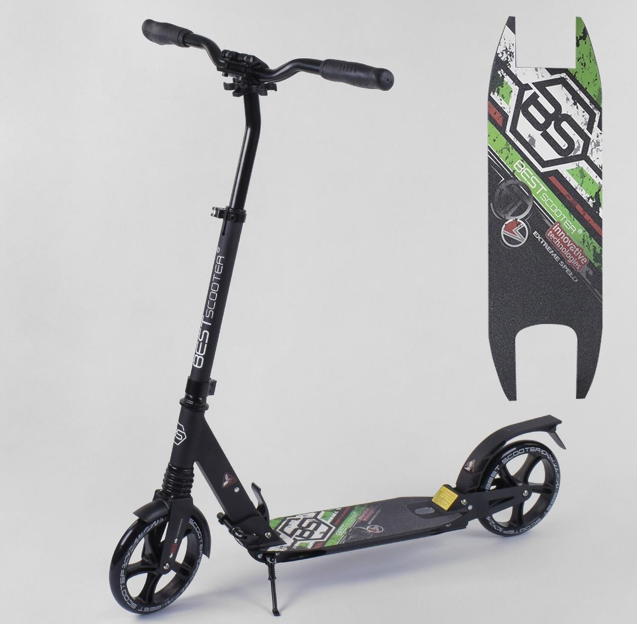 

Самокат алюминиевый Best Scooter, d колес - 20см, колеса PU черно зеленый