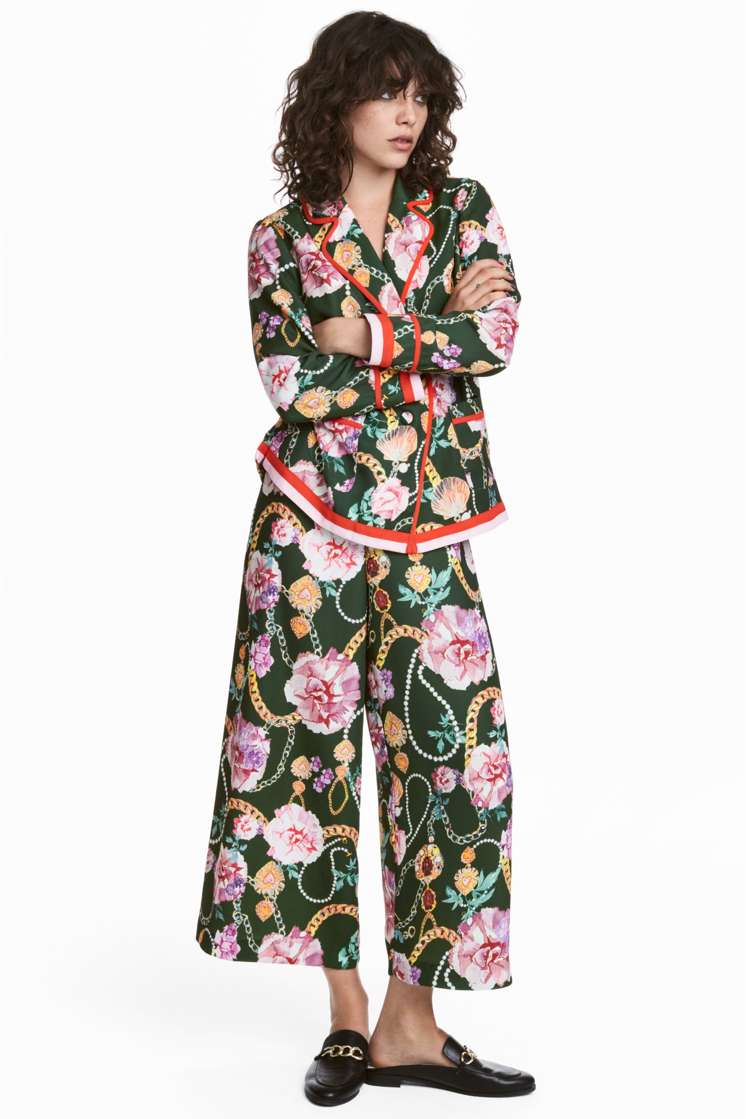 

Брюки H&M 36 зеленый цветы 23075475256