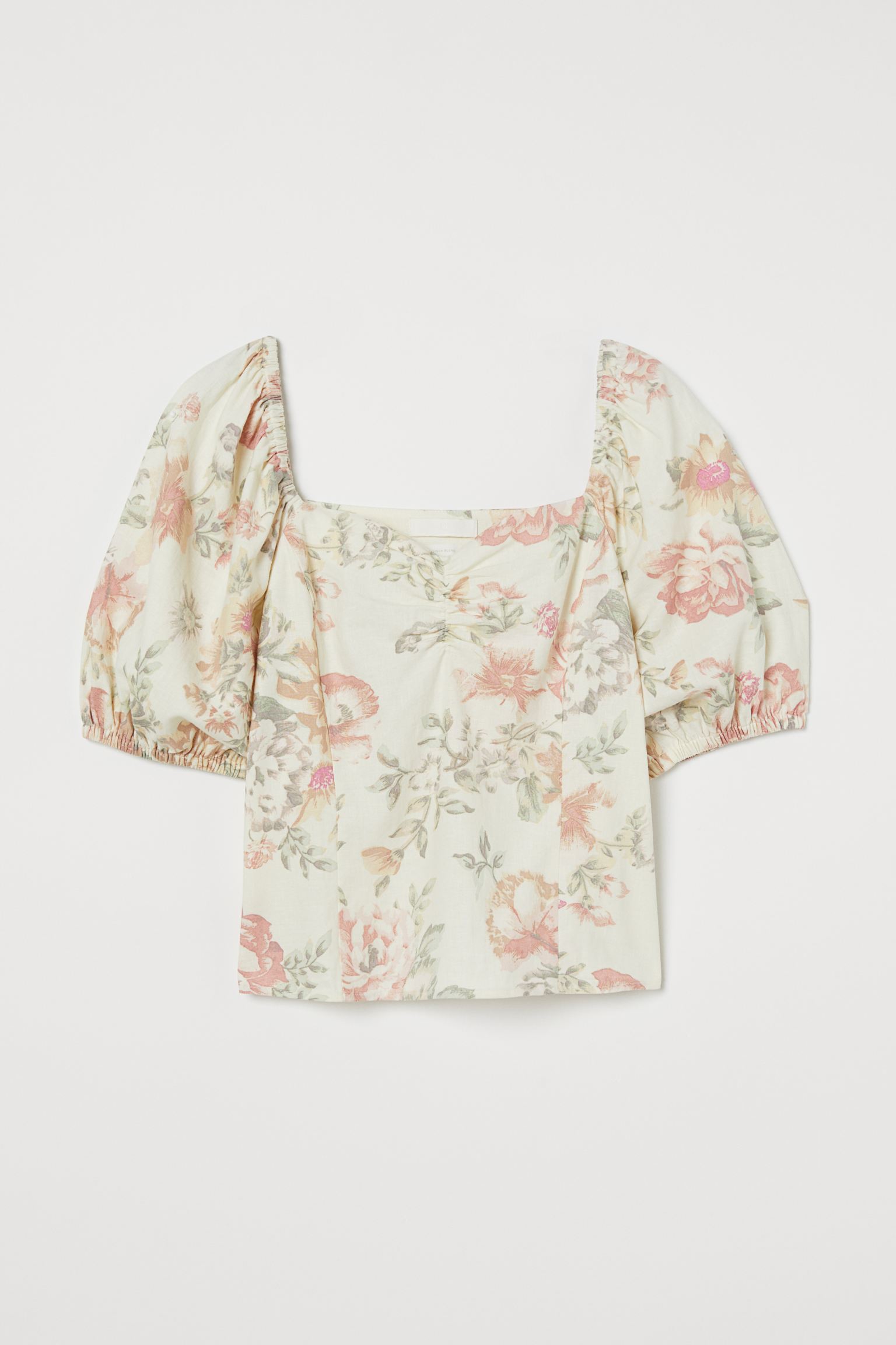 

Блуза льняная H&M 36 молочный цветы 9068406071