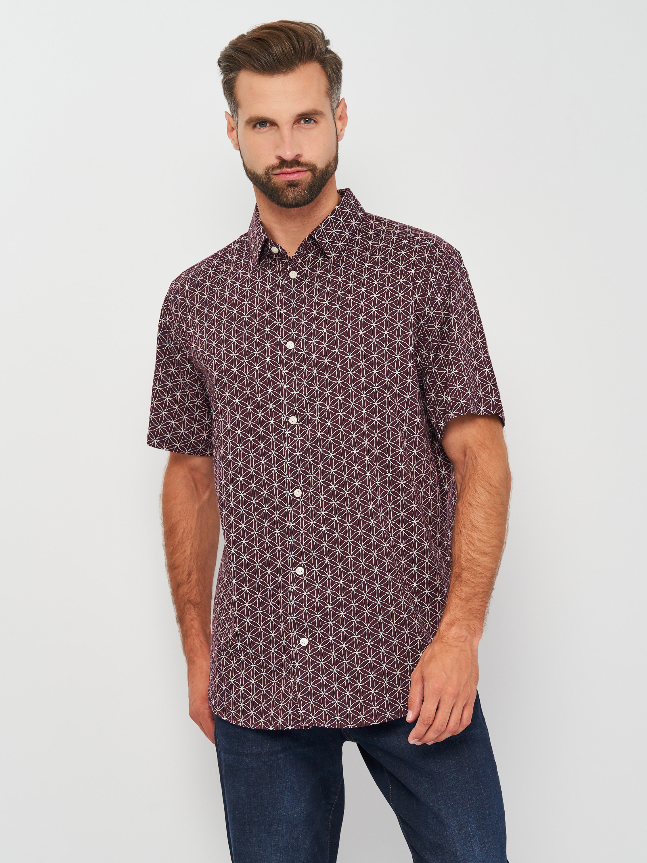 

Рубашка H&M L бордово белый узор 19068388131