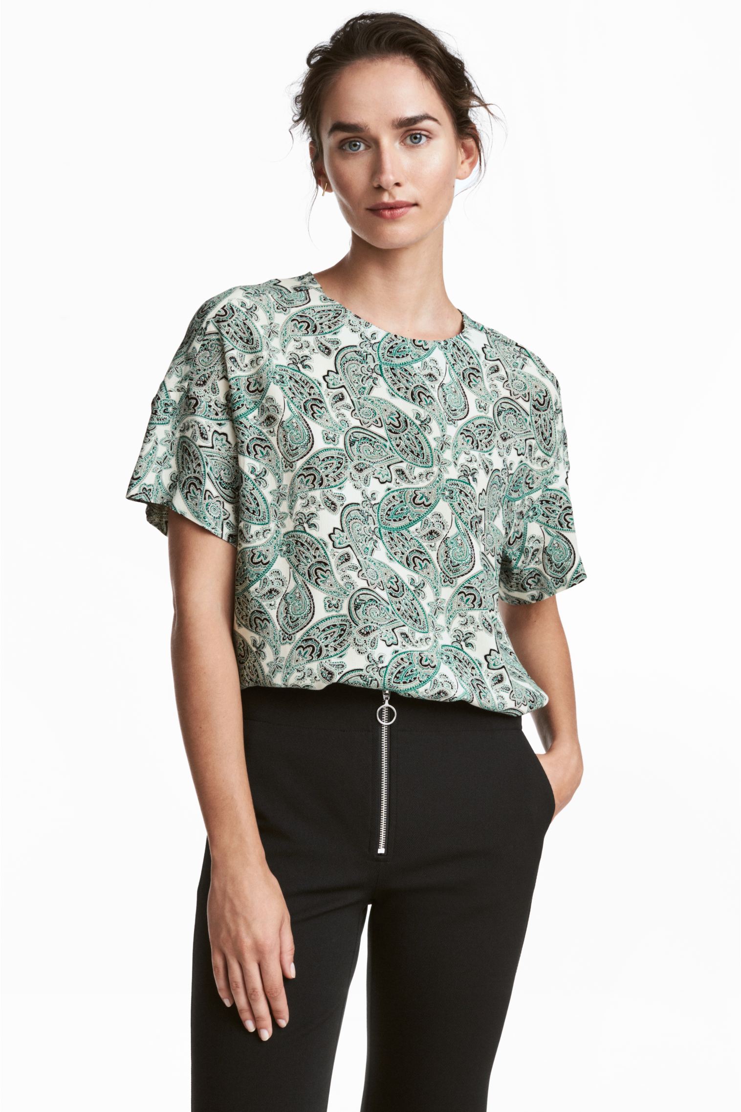

Блуза H&M  бело зеленый 5354786, Блуза H&M 38 бело зеленый 5354786