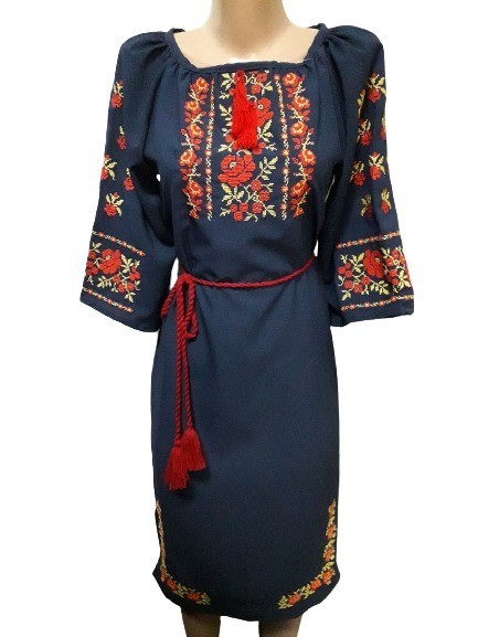 

Вышиванка платье женское шифон "Красная волна" 3XL ТемноСинее