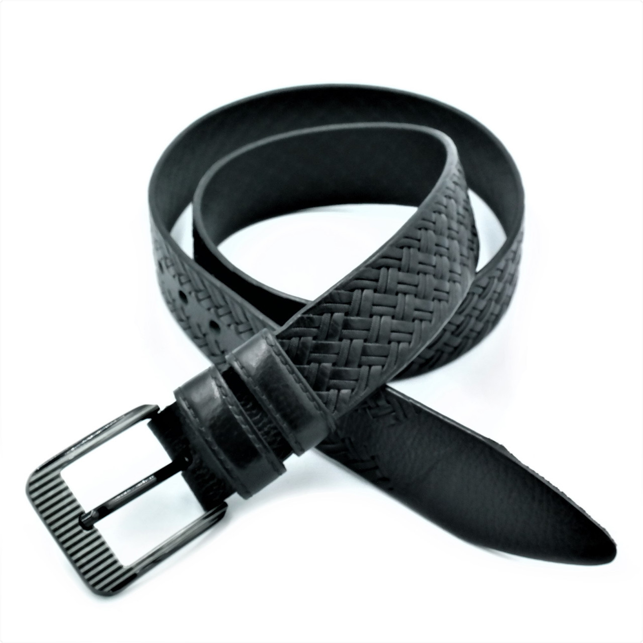 

Кожаный ремень Weatro пояс чёрный Пряжка классическая 110-125 см