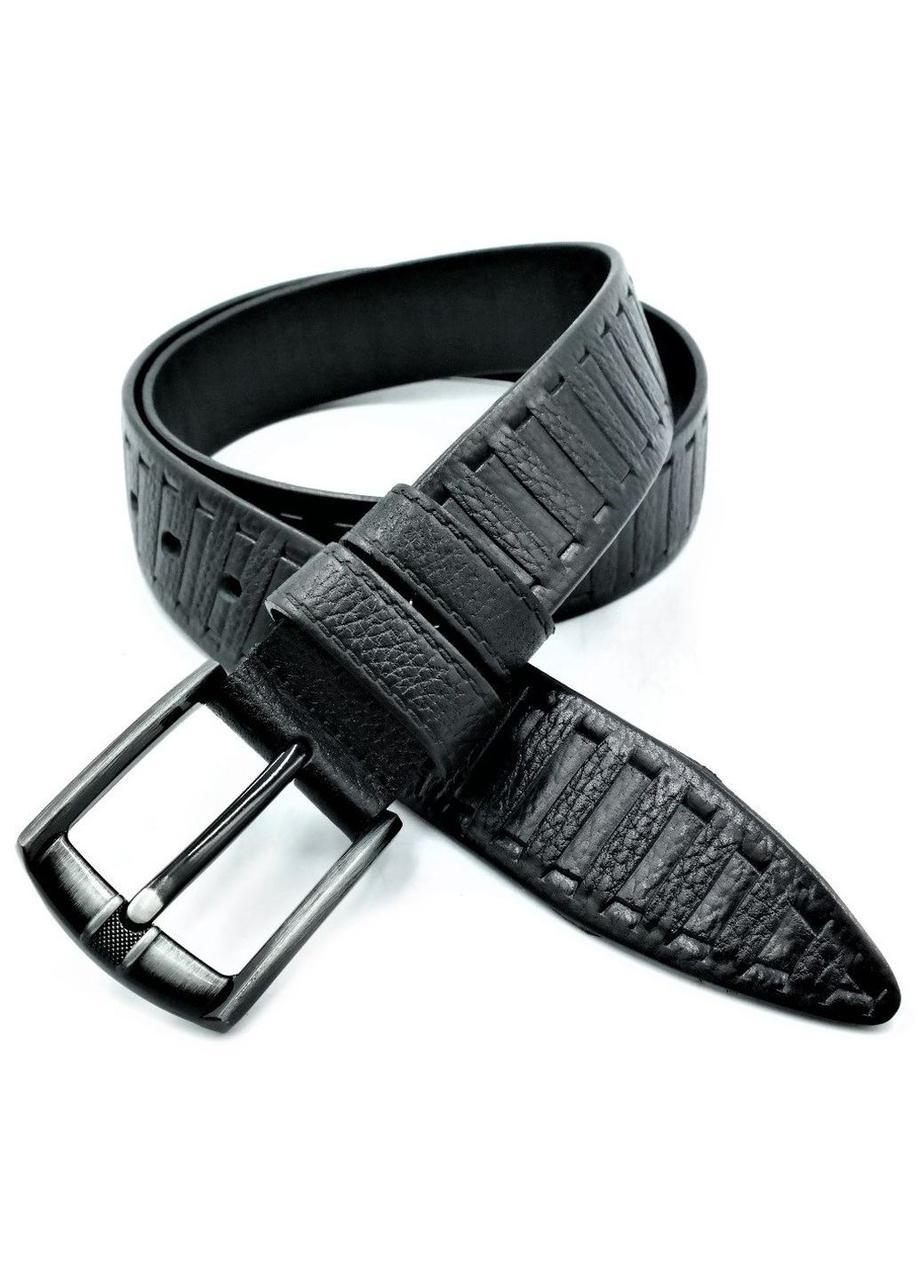 

Ремень мужской кожаный Weatro пояс чёрный Пряжка классическая 110-120 см