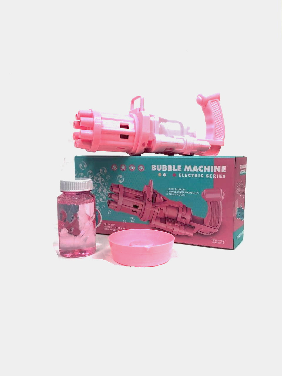

Пистолет-пулемет Toys для мыльных пузырей, BUBBLE BLASTER Электрический генератор пузырей. Розовый