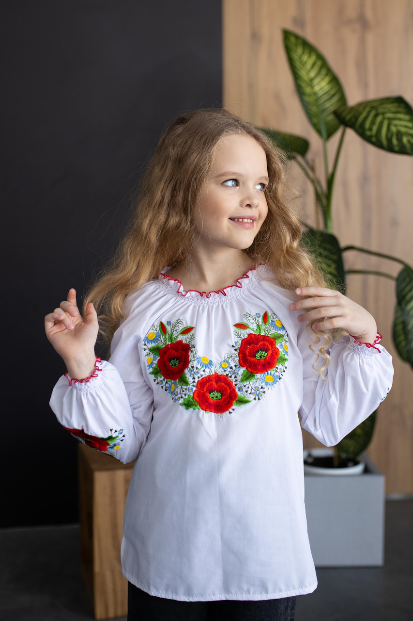 

Вишиванка для дівчинки із пишними рукавами Melanika Маків цвіт D-37 150 см