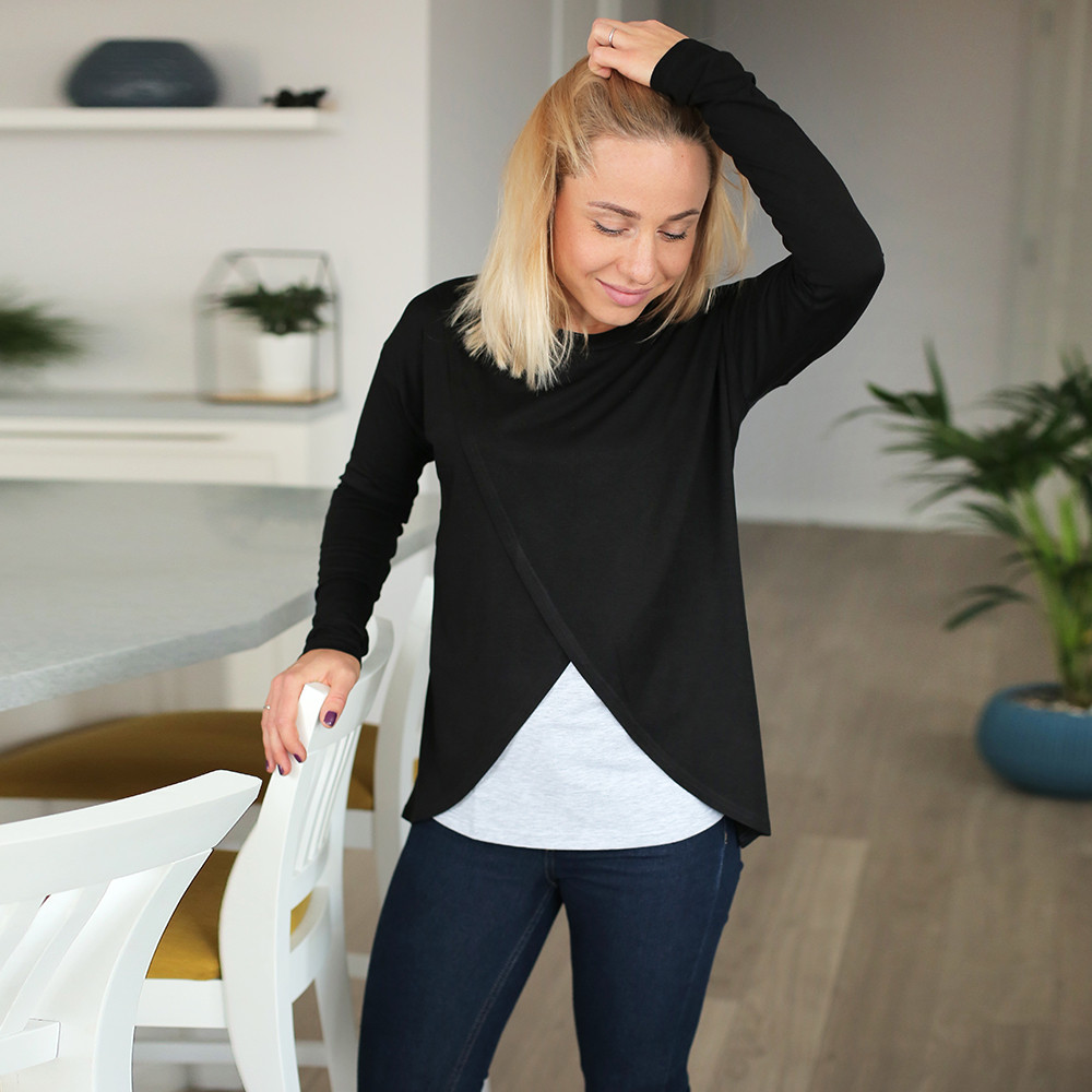 

Лонгслив Love & Carry с запáхом для беременных и кормящих  Черный, Лонгслив Love & Carry с запáхом для беременных и кормящих XS Черный