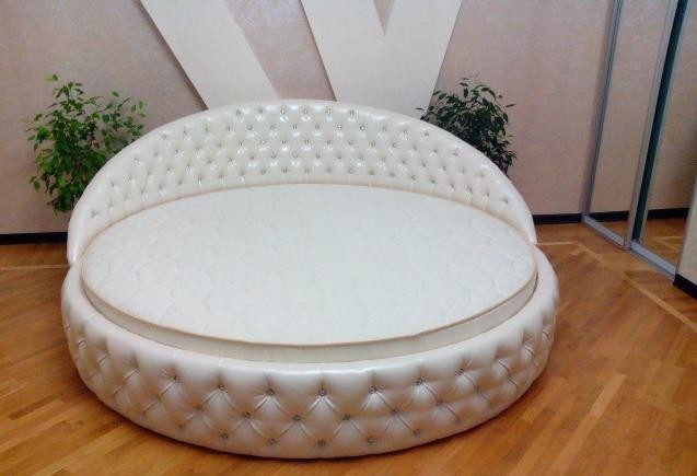 

Кровать Aris Victory круглая 210x210 см экокожа стразы белый