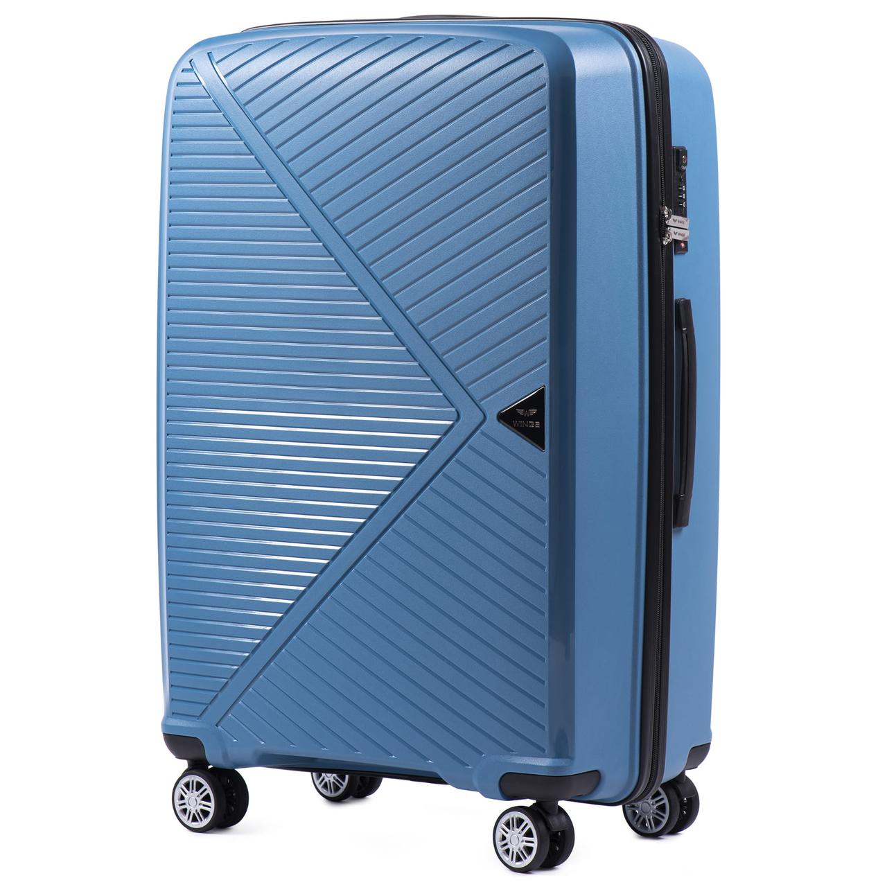 Большой голубой чемодан из полипропилена премиум серии на 4-х двойных .