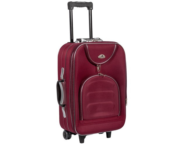 

Текстильный чемодан маленький для ручной клади Suitcase на колесах бордовый