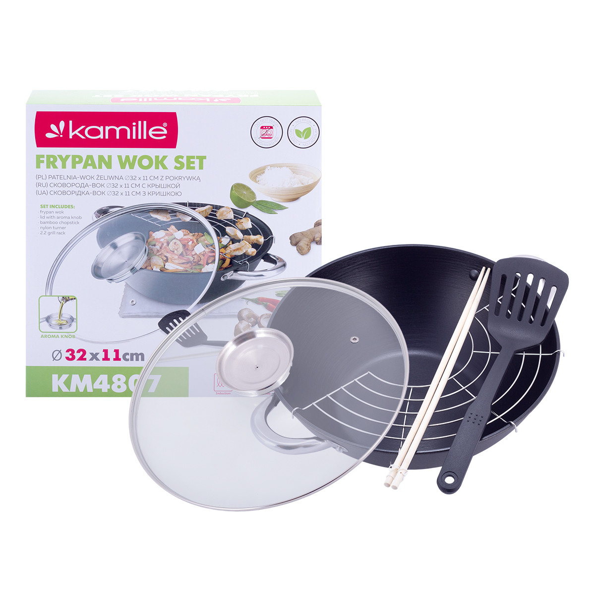 

Казан чугунный Kamille Wok с антипригарным покрытием 4,5 L KM-4807MR