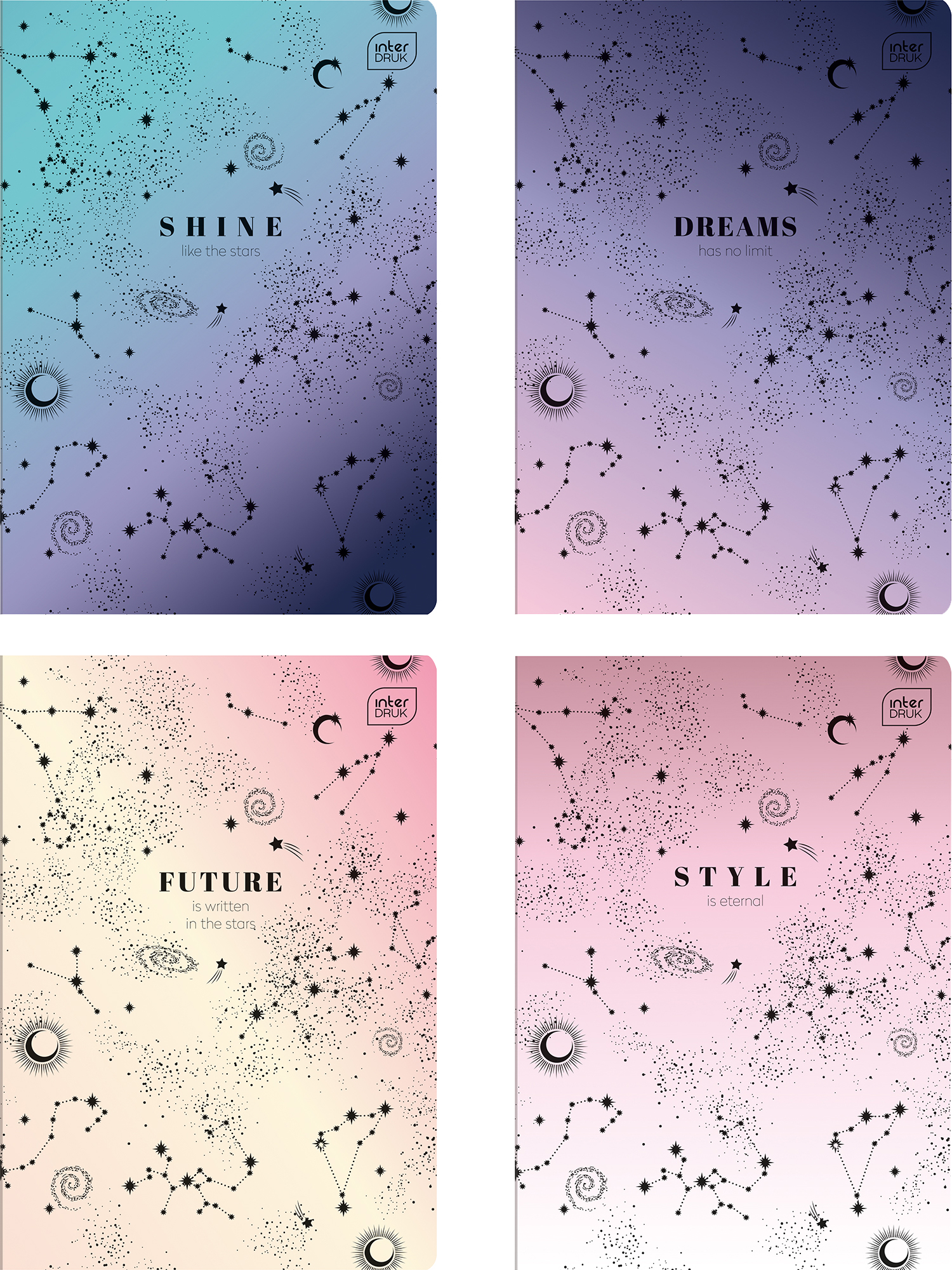 

Набор тетрадей ученических Interdruk Premium Dreams Come True 8 шт (4 дизайна по 2 шт) А5+ в клетку 24 листа (298713-8)